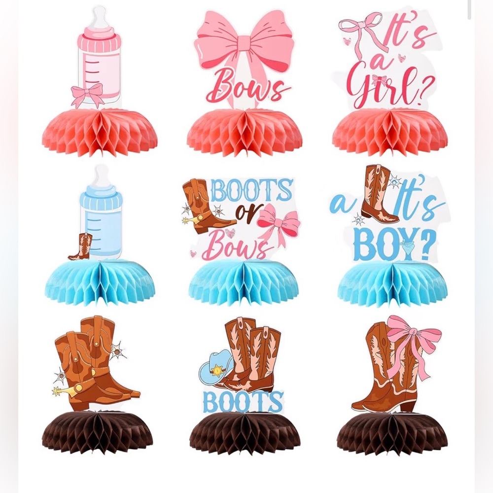 9pcs Boots or Bows Gender Reveal Decor